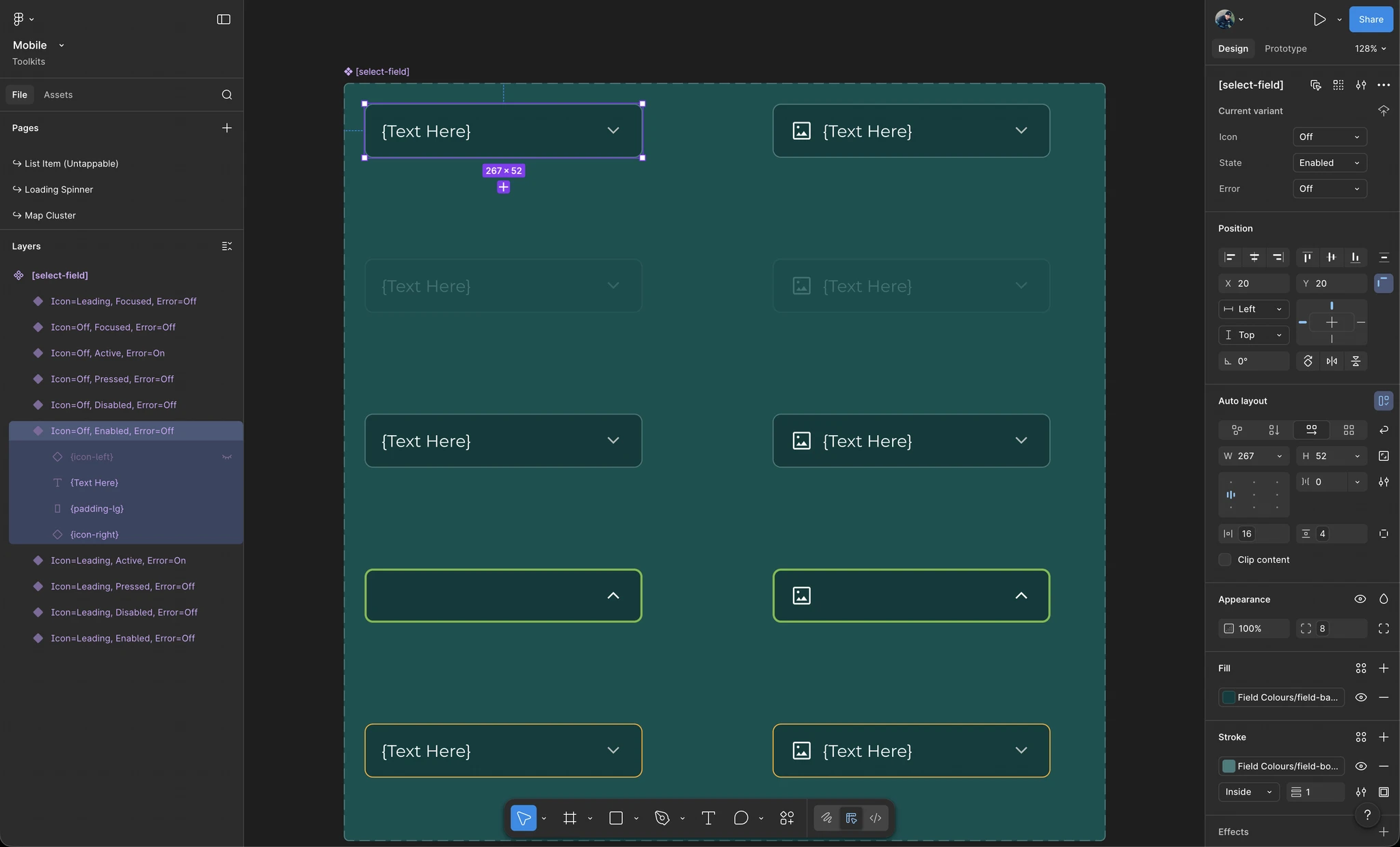 Variant driven select field